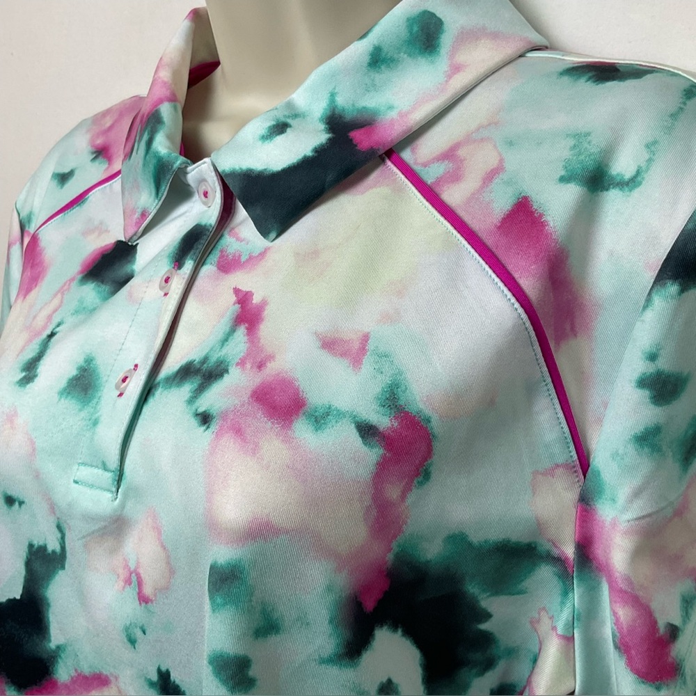 Golf Watercolor Floral Polo Top in Aqua & Pink active - great cond L/XL